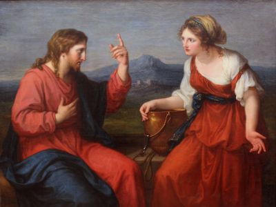 Jesus speaking with the Samaritan woman at the well